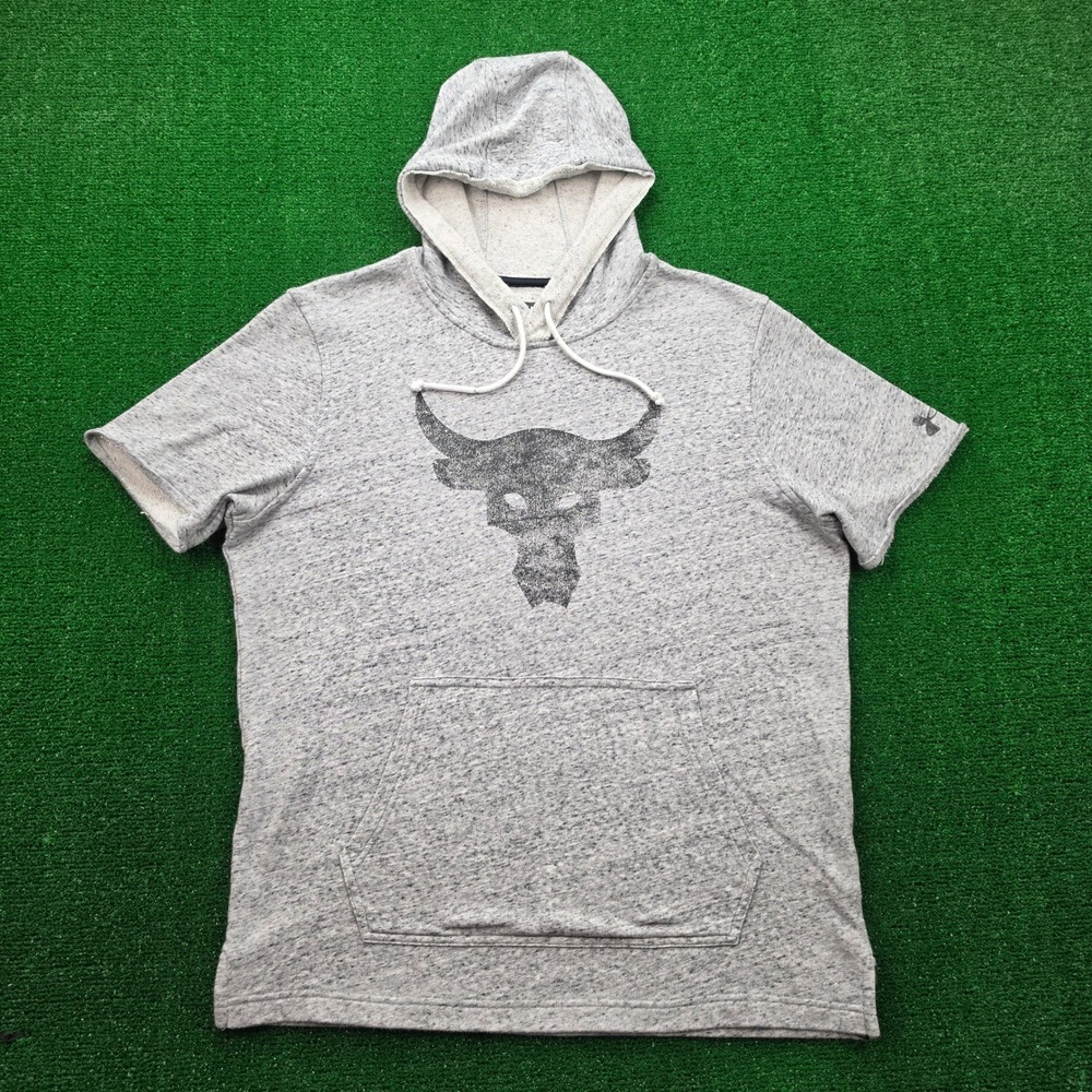 Under Armour Project Rock Terry Hoodie Shirt Mens‎ Large Gray Brahma Bull Print